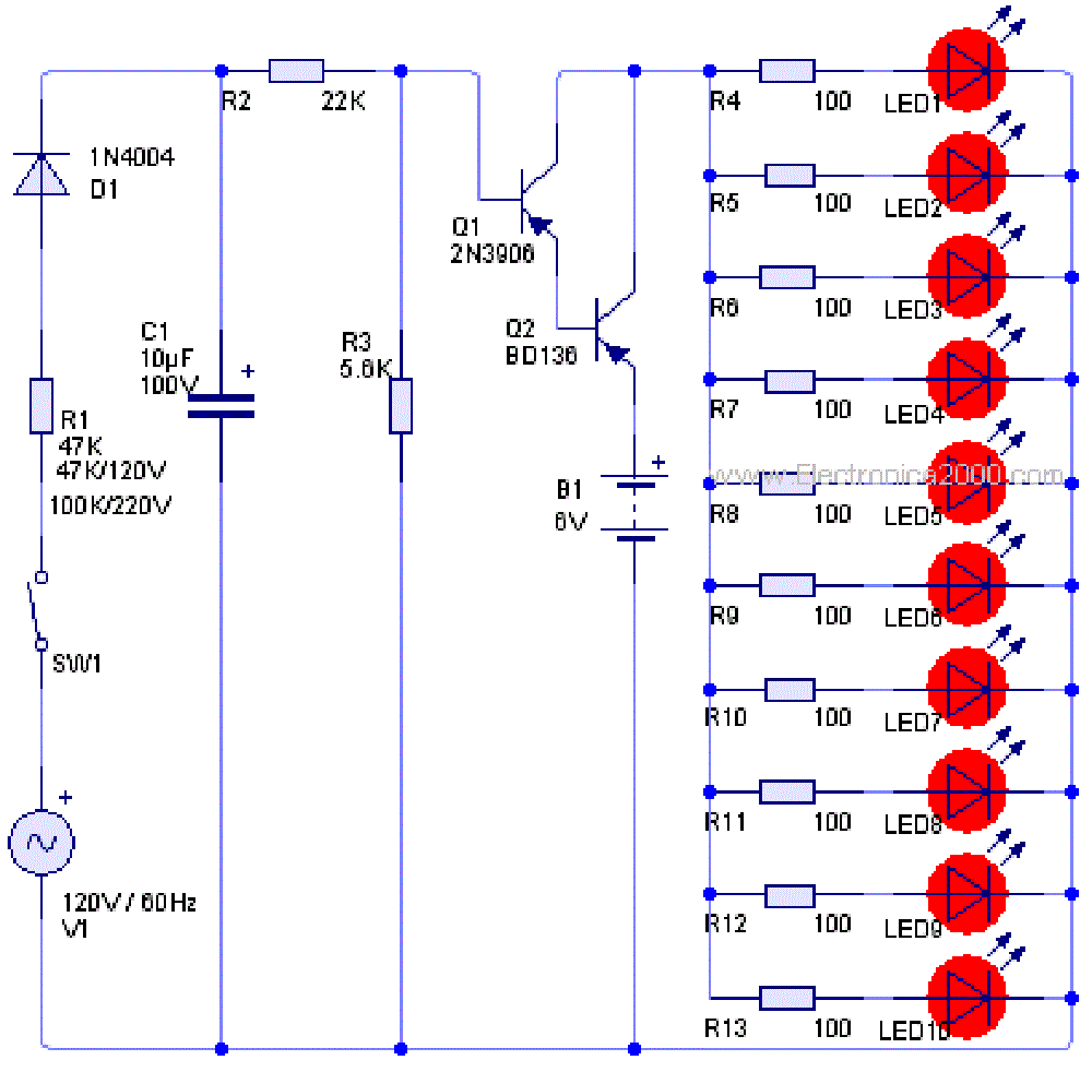 Diagrama lampara de leds 120v